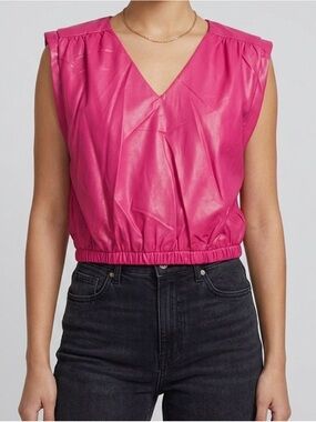 NWT- Blue B Collection Pink Faux Leather V-neck Vest women’s size large